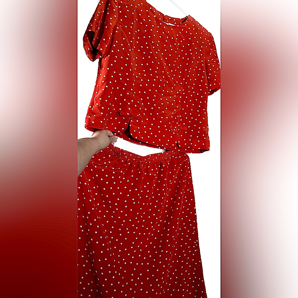 Vintage red polka dot skirt/top matching set
